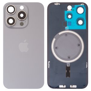Задняя панель корпуса для iPhone 15 Pro, серая, со стеклом камеры, Original PRC , natural titanium