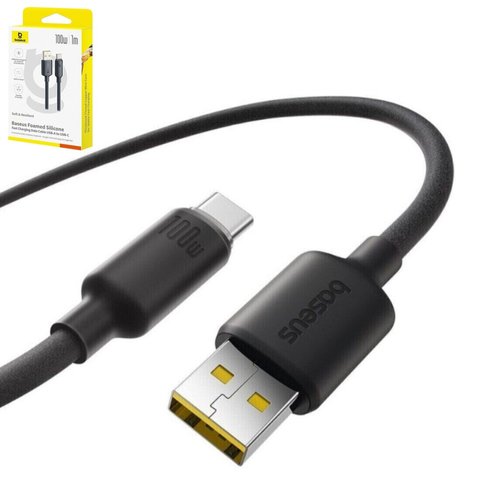 USB кабель Baseus Foamed Silicone, USB тип C, USB тип A, 100 см, 100 Вт, чорний, #E0426800