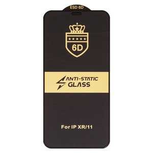 Защитное стекло ESD 6D для Apple iPhone 11, iPhone XR, совместимо с чехлом, Full Glue, Anti Static, без упаковки , черный