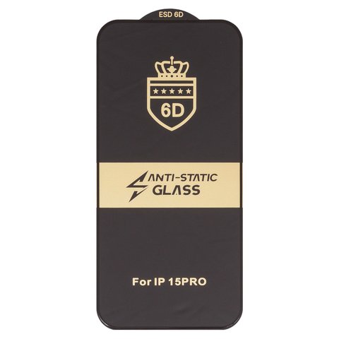 Защитное стекло ESD 6D для Apple iPhone 15 Pro, совместимо с чехлом, Full Glue, Anti Static, без упаковки , черный
