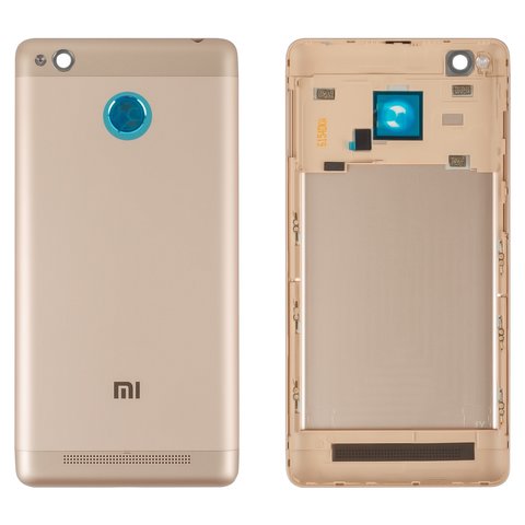 Housing Back Cover compatible with Xiaomi Redmi 3S, golden, with side button, 2016031 