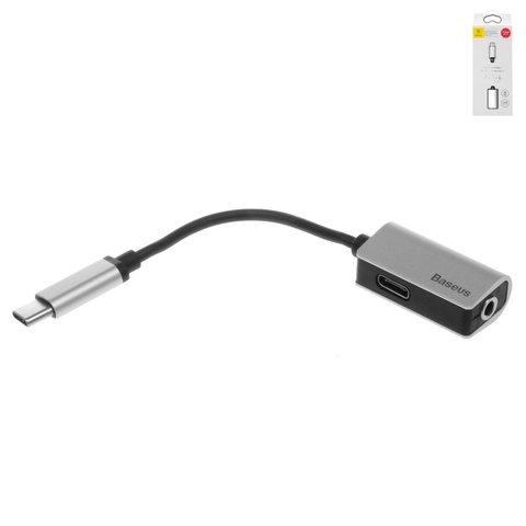 Адаптер Baseus L40, с USB тип C на 3,5 мм 2 в 1, поддерживает функции микрофона, USB тип C, TRRS 3.5 мм, серебристый, 1,5 А, #CATL40 0S