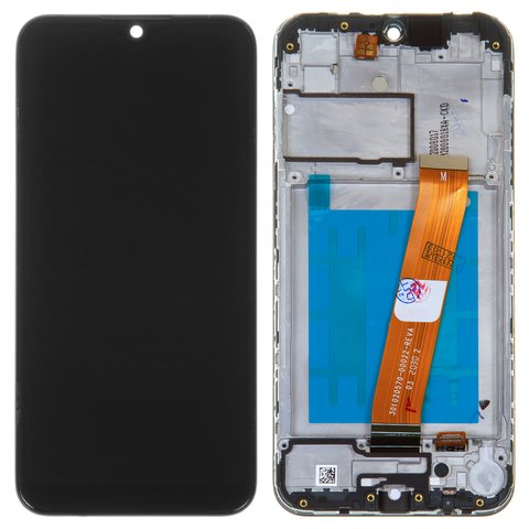 LCD compatible with Samsung A015 Galaxy A01, A015M Galaxy A01, black, with frame, original change glass  , with wide connector 