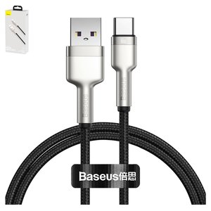 USB кабель Baseus Cafule Series Metal, USB тип C, USB тип A, 100 см, 66 Вт, 6 А, черный, в нейлоновой оплетке, #CAKF000101