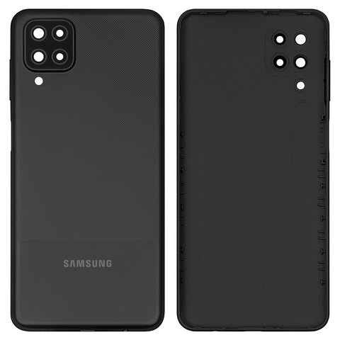 Housing Back Cover compatible with Samsung A127 Galaxy A12 Nacho, black, with side button, with camera lens 