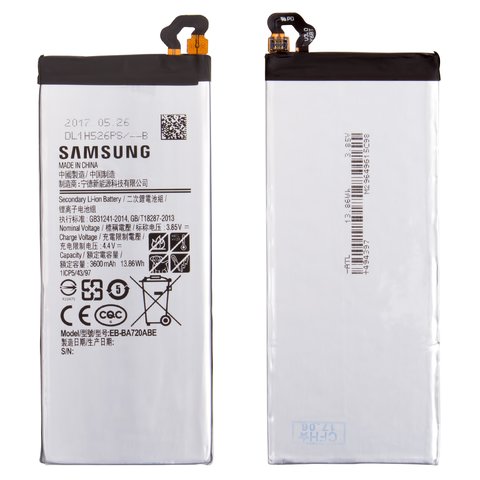 Battery EB BA720ABE compatible with Samsung A720 Galaxy A7 2017 , Li ion, 3.85 V, 3600 mAh, Original PRC  