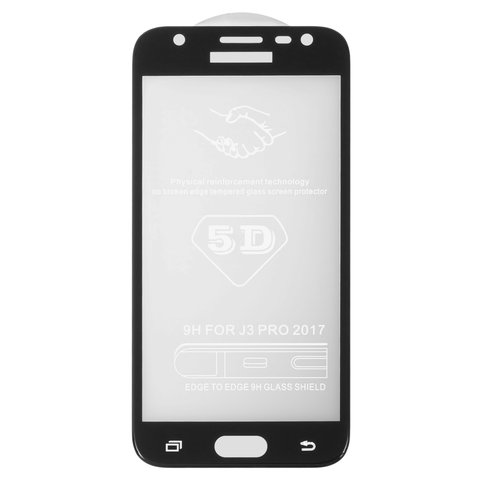 Tempered Glass Screen Protector All Spares compatible with Samsung J330 Galaxy J3 2017 , 5D Full Glue, black, the layer of glue is applied to the entire surface of the glass 