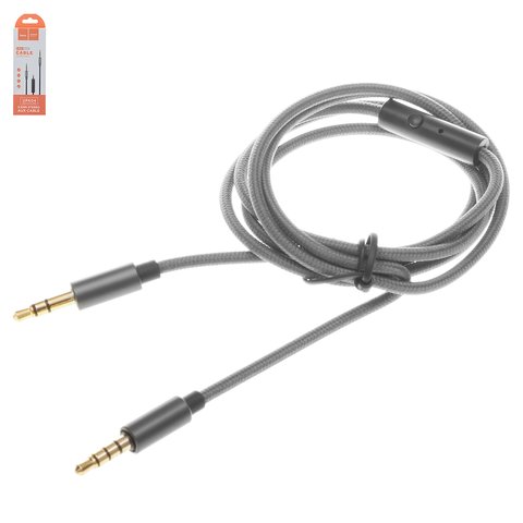 AUX cable Hoco UPA04, TRS 3.5 mm, TRRS 3.5 mm, 100 cm, gris, con revestimiento de nylon, con micrófono