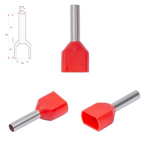 Наконечник TE1510, для 2х проводів, трубчастий, ізольований, червоний, 10 шт., 1,5 мм², 10 мм