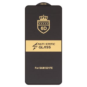 Защитное стекло ESD 6D для Samsung G990B Galaxy S21 FE 5G, совместимо с чехлом, Full Glue, Anti Static, без упаковки , черный