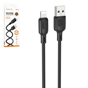 USB кабель Borofone BX113, USB тип A, Lightning, 1 м, 2,4 А, чорний, #6941991115394